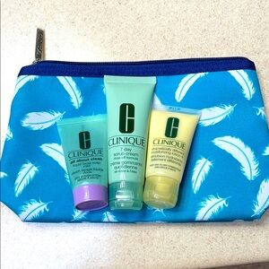 Clinique Skincare Set with Blue Feather Pouch